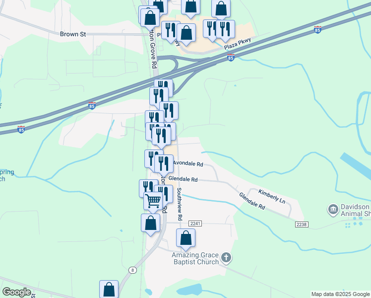 map of restaurants, bars, coffee shops, grocery stores, and more near 103 Mayfair Road in Lexington