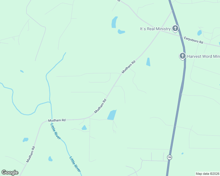 map of restaurants, bars, coffee shops, grocery stores, and more near 1281 Mudham Road in Wendell