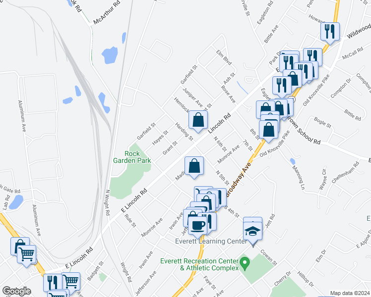 map of restaurants, bars, coffee shops, grocery stores, and more near 683 East Lincoln Road in Alcoa