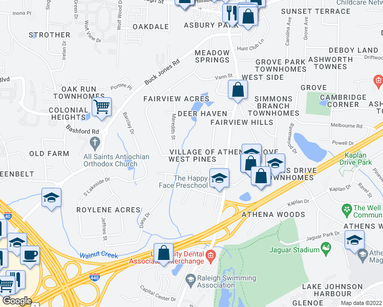 map of restaurants, bars, coffee shops, grocery stores, and more near 5222 Westpine Court in Raleigh