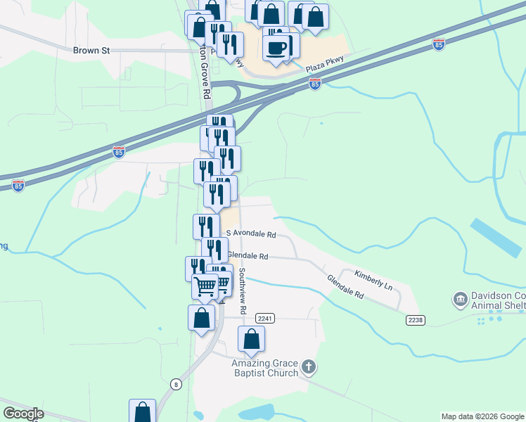map of restaurants, bars, coffee shops, grocery stores, and more near 108 South Avondale Road in Lexington