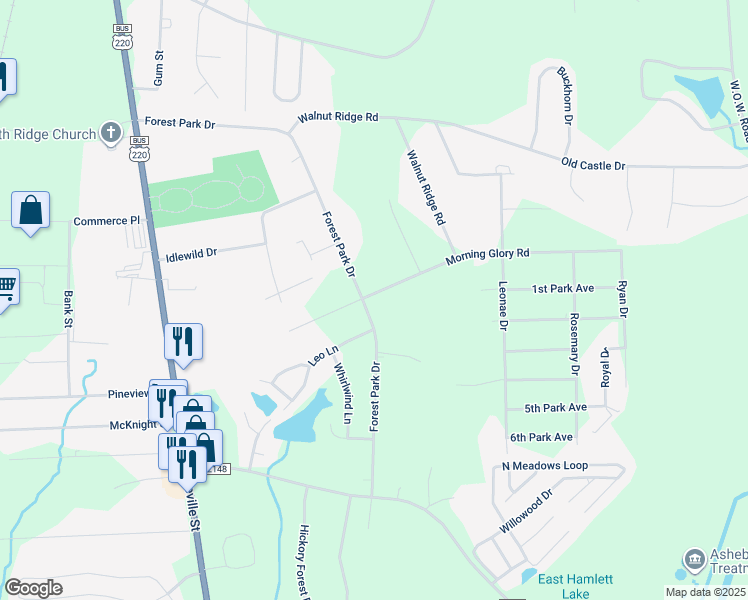 map of restaurants, bars, coffee shops, grocery stores, and more near 2660 Forest Park Drive in Randleman