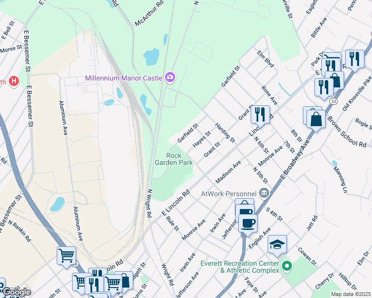 map of restaurants, bars, coffee shops, grocery stores, and more near 230 McKinley Street in Alcoa