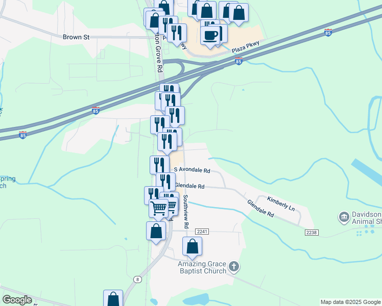 map of restaurants, bars, coffee shops, grocery stores, and more near 103 Mayfair Road in Lexington