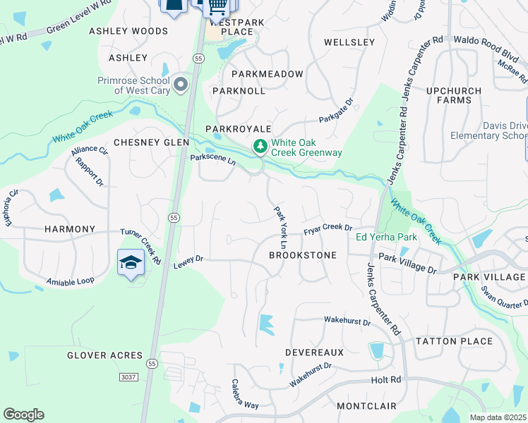 map of restaurants, bars, coffee shops, grocery stores, and more near 102 Murdock Creek Court in Cary
