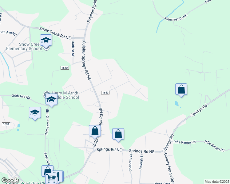 map of restaurants, bars, coffee shops, grocery stores, and more near 3650 34th Avenue Place Northeast in Hickory