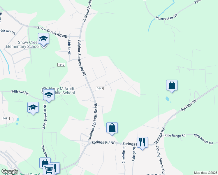 map of restaurants, bars, coffee shops, grocery stores, and more near 3650 34th Avenue Place Northeast in Hickory