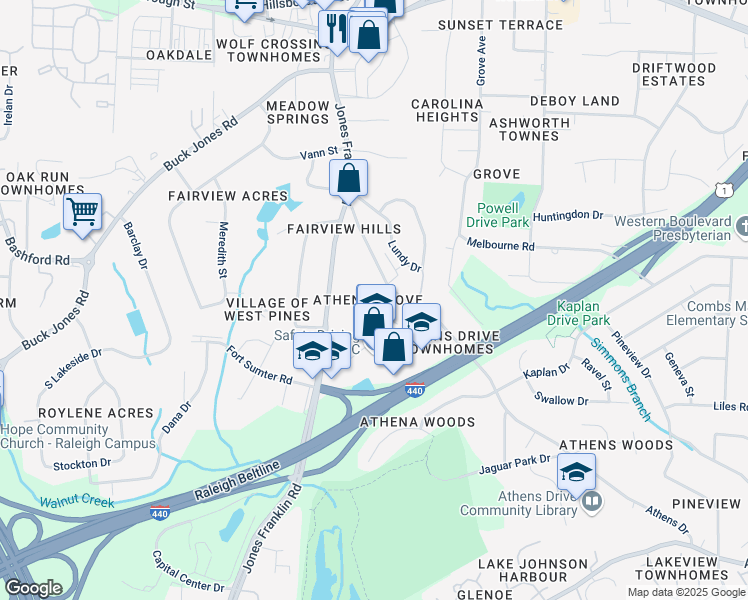 map of restaurants, bars, coffee shops, grocery stores, and more near 900 Bouree Circle in Raleigh