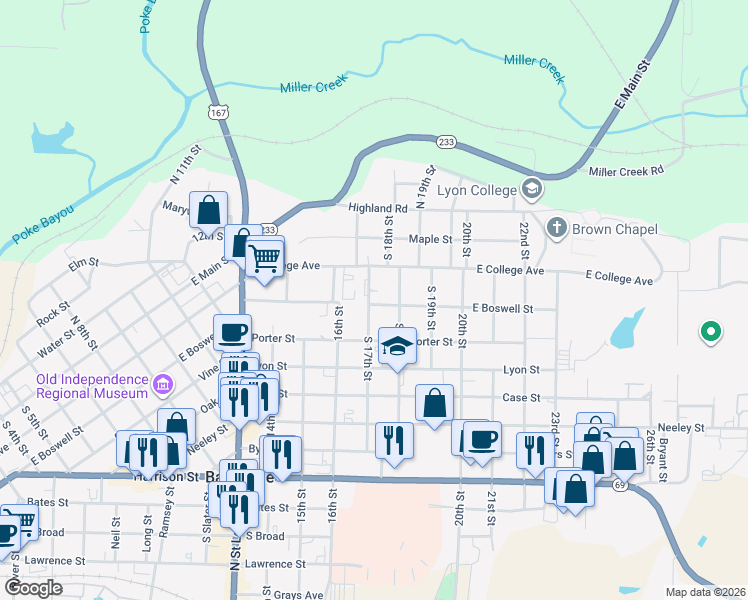 map of restaurants, bars, coffee shops, grocery stores, and more near 355 South 17th Street in Batesville