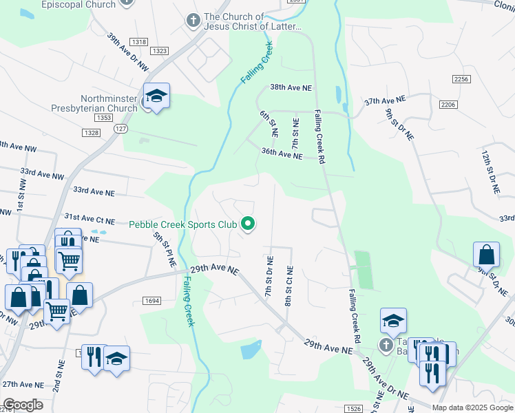 map of restaurants, bars, coffee shops, grocery stores, and more near 603 29th Avenue Northeast in Hickory