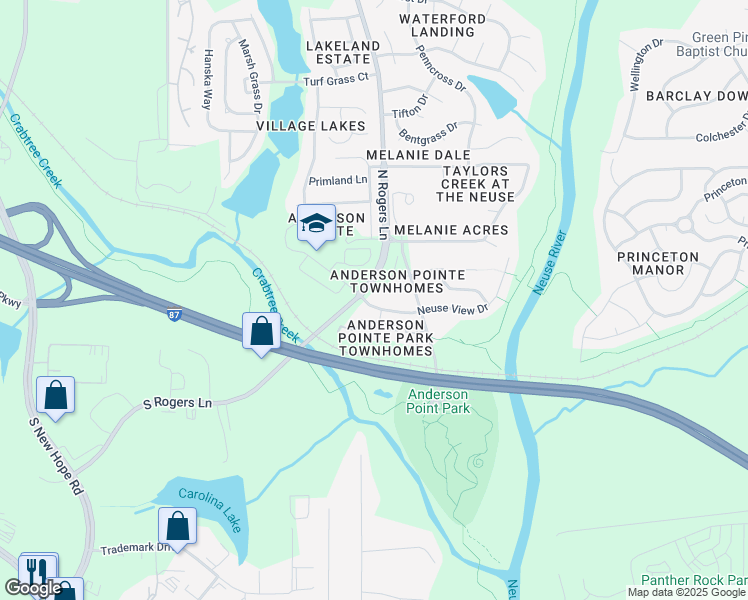 map of restaurants, bars, coffee shops, grocery stores, and more near 201 Coalinga Lane in Raleigh