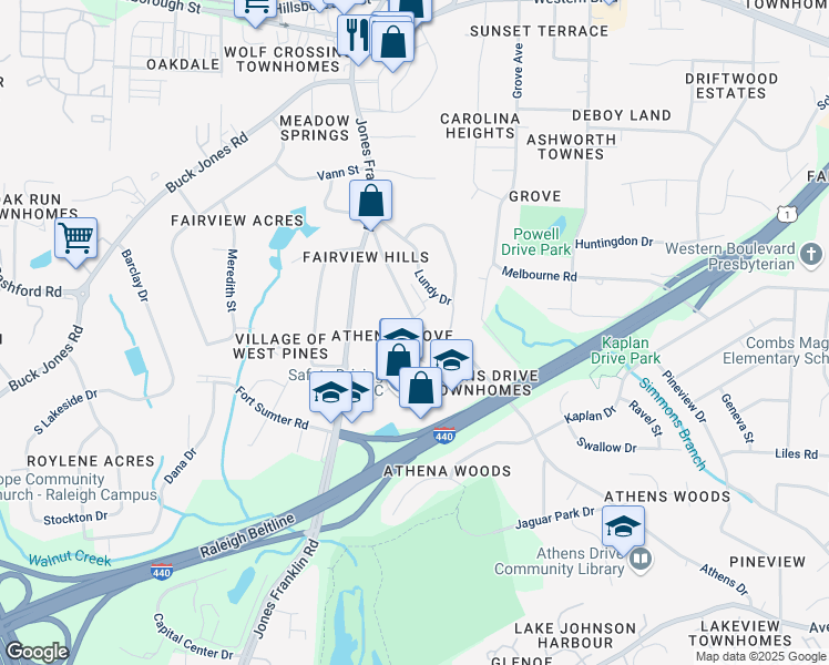 map of restaurants, bars, coffee shops, grocery stores, and more near 900 Bouree Circle in Raleigh