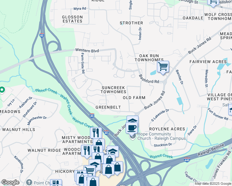 map of restaurants, bars, coffee shops, grocery stores, and more near 5911 Westcreek Place in Raleigh
