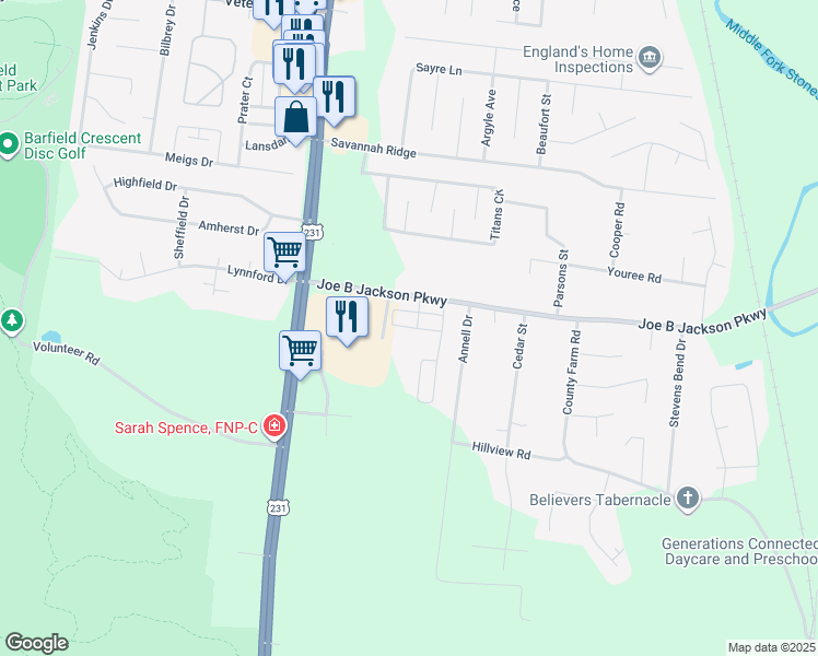 map of restaurants, bars, coffee shops, grocery stores, and more near 322 Rowlette Circle in Murfreesboro