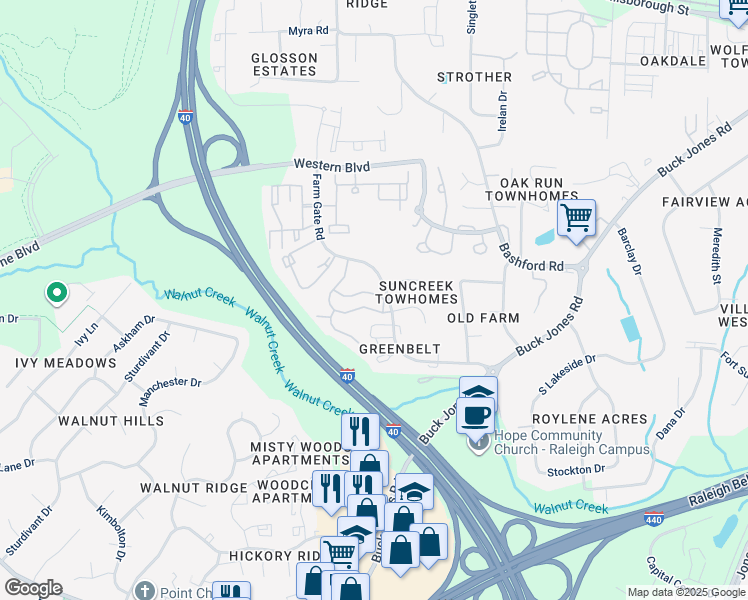 map of restaurants, bars, coffee shops, grocery stores, and more near 6000 Winterpointe Lane in Raleigh