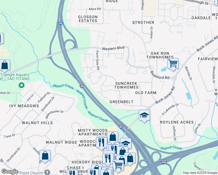 map of restaurants, bars, coffee shops, grocery stores, and more near 6020 Winterpointe Lane in Raleigh
