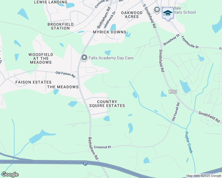 map of restaurants, bars, coffee shops, grocery stores, and more near 2530 Moon Valley Lane in Knightdale