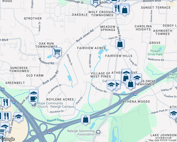 map of restaurants, bars, coffee shops, grocery stores, and more near 360 Meredith Street in Raleigh