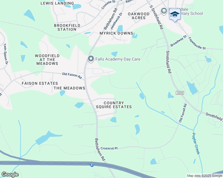 map of restaurants, bars, coffee shops, grocery stores, and more near 2530 Moon Valley Lane in Knightdale