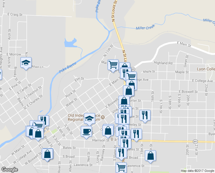 map of restaurants, bars, coffee shops, grocery stores, and more near 1138 E Main St in Batesville