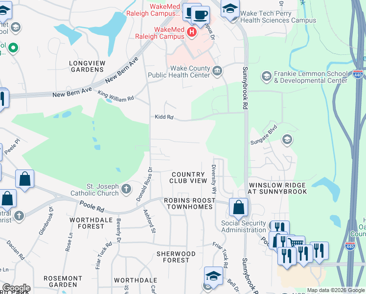 map of restaurants, bars, coffee shops, grocery stores, and more near 2908 Haven Road in Raleigh