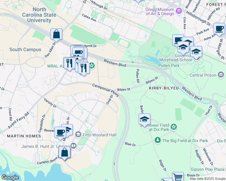 map of restaurants, bars, coffee shops, grocery stores, and more near 560 Centennial Pkwy in Raleigh