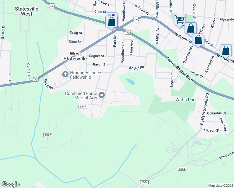 map of restaurants, bars, coffee shops, grocery stores, and more near 1805 Younger Avenue in Statesville