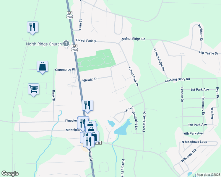 map of restaurants, bars, coffee shops, grocery stores, and more near 2633 Idlewild Drive Extension in Randleman
