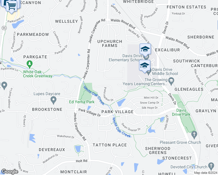 map of restaurants, bars, coffee shops, grocery stores, and more near 221 Castle Hayne Drive in Cary