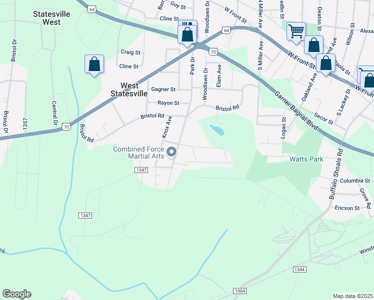 map of restaurants, bars, coffee shops, grocery stores, and more near 1805 Younger Avenue in Statesville