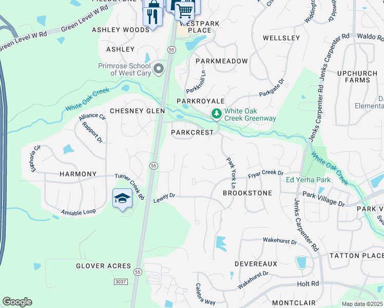 map of restaurants, bars, coffee shops, grocery stores, and more near 210 Joseph Pond Lane in Cary