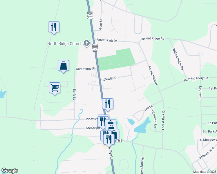map of restaurants, bars, coffee shops, grocery stores, and more near 4442 North Fayetteville Street in Asheboro