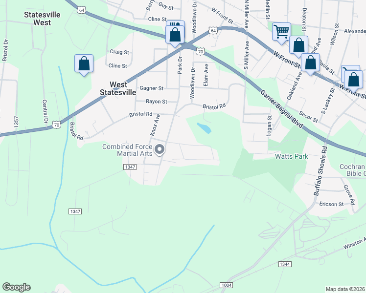 map of restaurants, bars, coffee shops, grocery stores, and more near 1805 Younger Avenue in Statesville