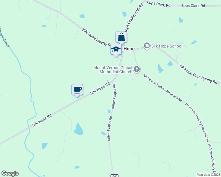 map of restaurants, bars, coffee shops, grocery stores, and more near 3926 Silk Hope Road in Siler City