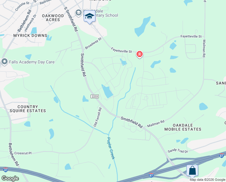map of restaurants, bars, coffee shops, grocery stores, and more near 624 Deer Pond Way in Knightdale