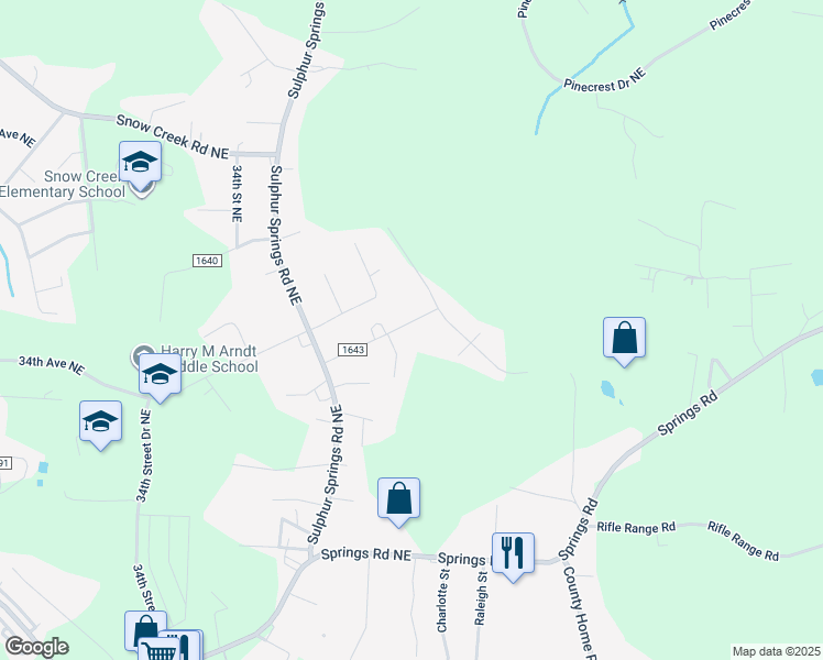 map of restaurants, bars, coffee shops, grocery stores, and more near 3730 34th Avenue Place Northeast in Hickory