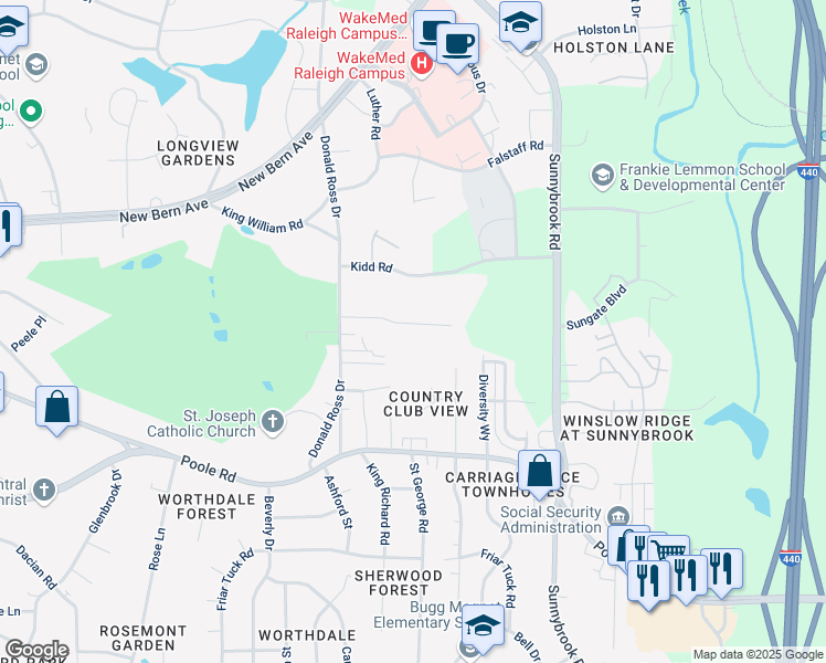 map of restaurants, bars, coffee shops, grocery stores, and more near 2918 Haven Road in Raleigh