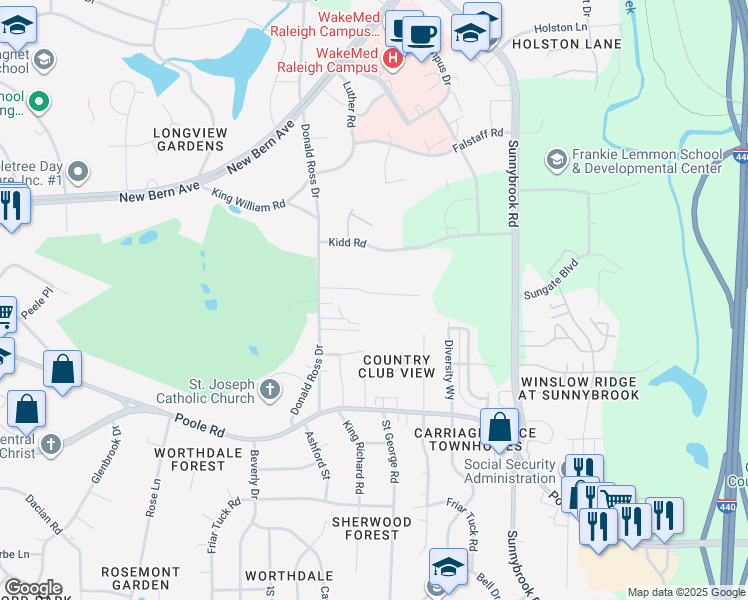 map of restaurants, bars, coffee shops, grocery stores, and more near 2908 Haven Road in Raleigh
