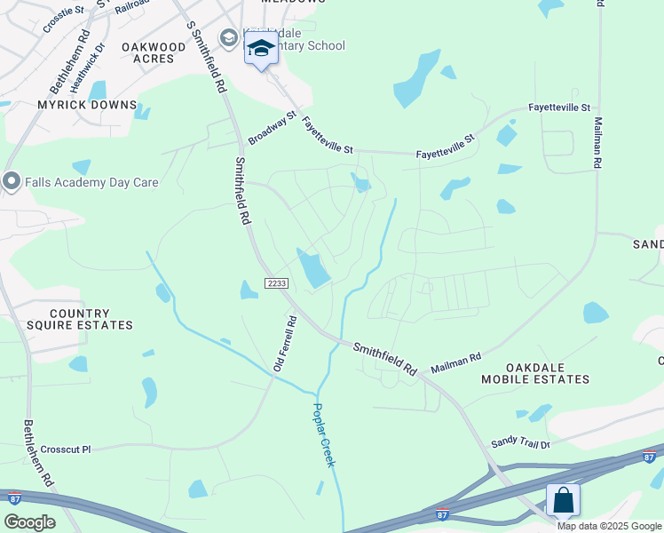 map of restaurants, bars, coffee shops, grocery stores, and more near 624 Deer Pond Way in Knightdale