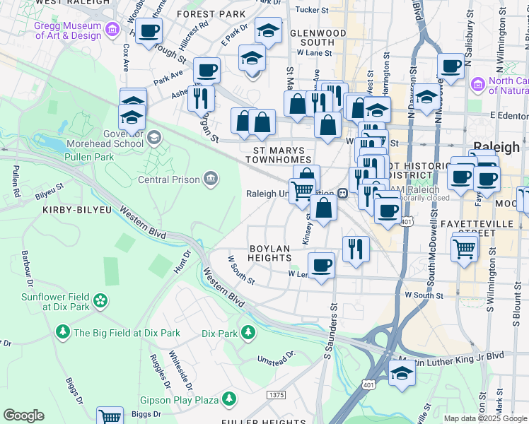 map of restaurants, bars, coffee shops, grocery stores, and more near 316 Cutler Street in Raleigh