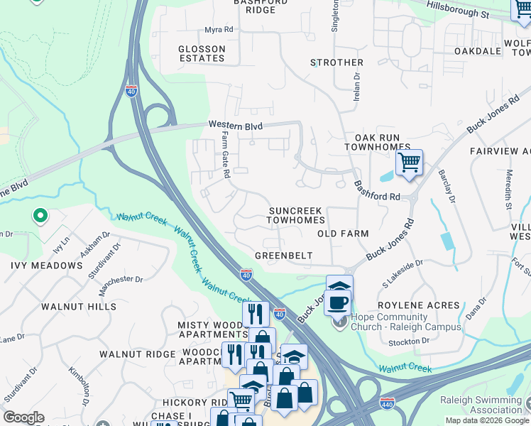 map of restaurants, bars, coffee shops, grocery stores, and more near 6000 Winterpointe Lane in Raleigh