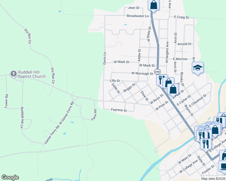 map of restaurants, bars, coffee shops, grocery stores, and more near 1265 Edith Street in Batesville