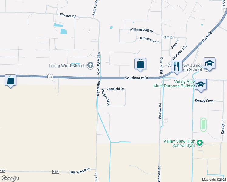 map of restaurants, bars, coffee shops, grocery stores, and more near 5515 Deerfield Drive in Jonesboro