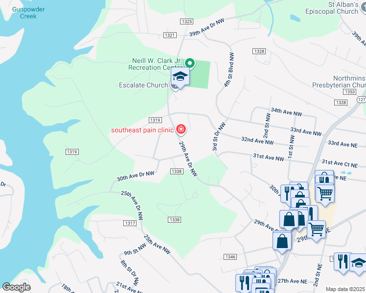 map of restaurants, bars, coffee shops, grocery stores, and more near 510 29th Avenue Drive Northwest in Hickory