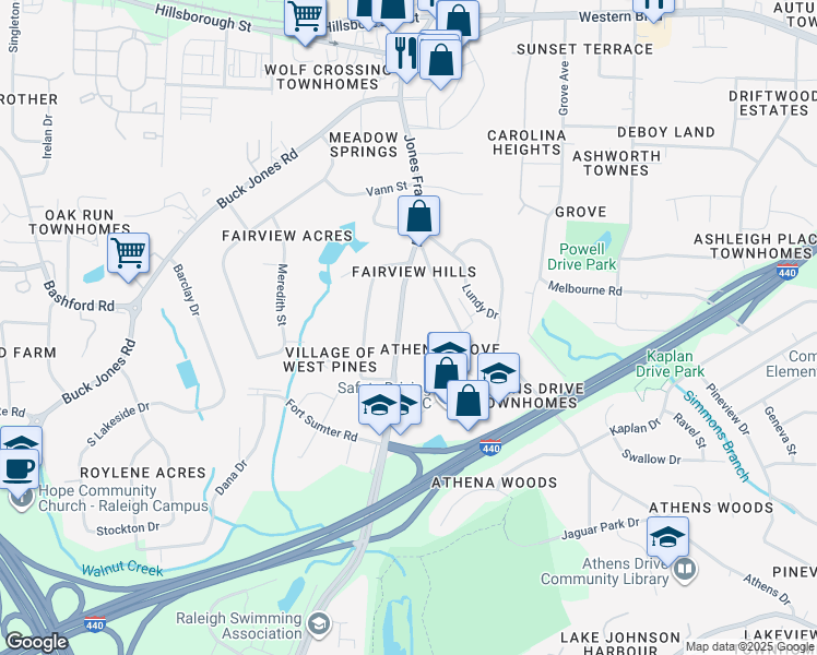 map of restaurants, bars, coffee shops, grocery stores, and more near 403 Jones Franklin Road in Raleigh