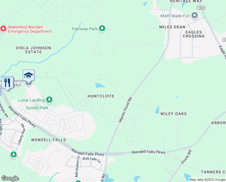 map of restaurants, bars, coffee shops, grocery stores, and more near 6517 Hidden Pond Road in Wendell