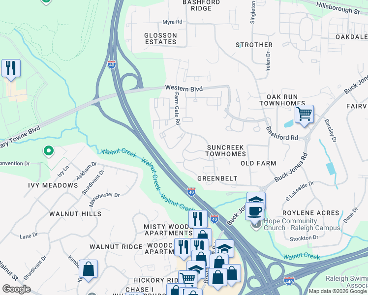 map of restaurants, bars, coffee shops, grocery stores, and more near 6020 Winterpointe Lane in Raleigh