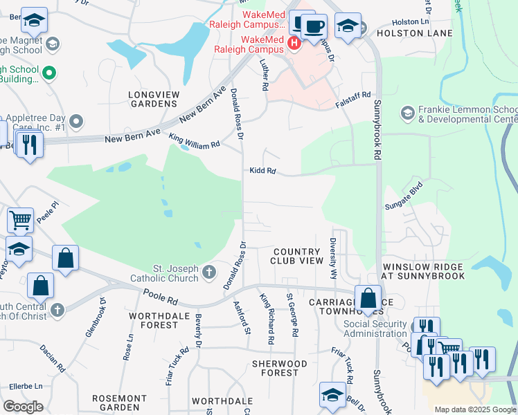map of restaurants, bars, coffee shops, grocery stores, and more near 2806 Haven Road in Raleigh