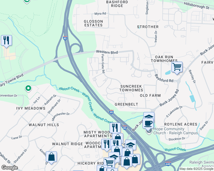 map of restaurants, bars, coffee shops, grocery stores, and more near 6020 Winterpointe Lane in Raleigh