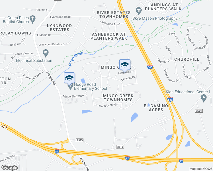 map of restaurants, bars, coffee shops, grocery stores, and more near 811 Willowedge Court in Knightdale